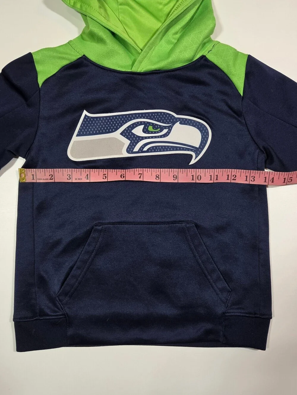 NFL Seahawks Hoodie Youth Medium 5/6 Navy Neon Green Logo Sweatshirt Kids Boys
